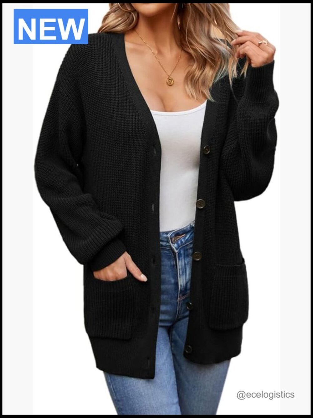 Oversized 100% Cotton Knit Cardigan with Pockets
